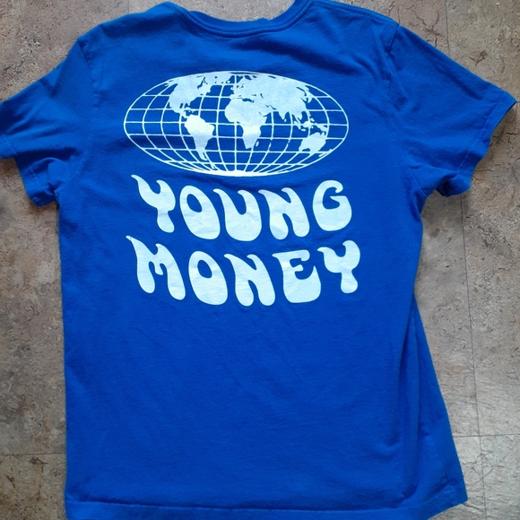 AE X Young Money American Eagle Short Sleeve Shirt Pocket Blue Men's Large Rap T - Picture 4 of 6